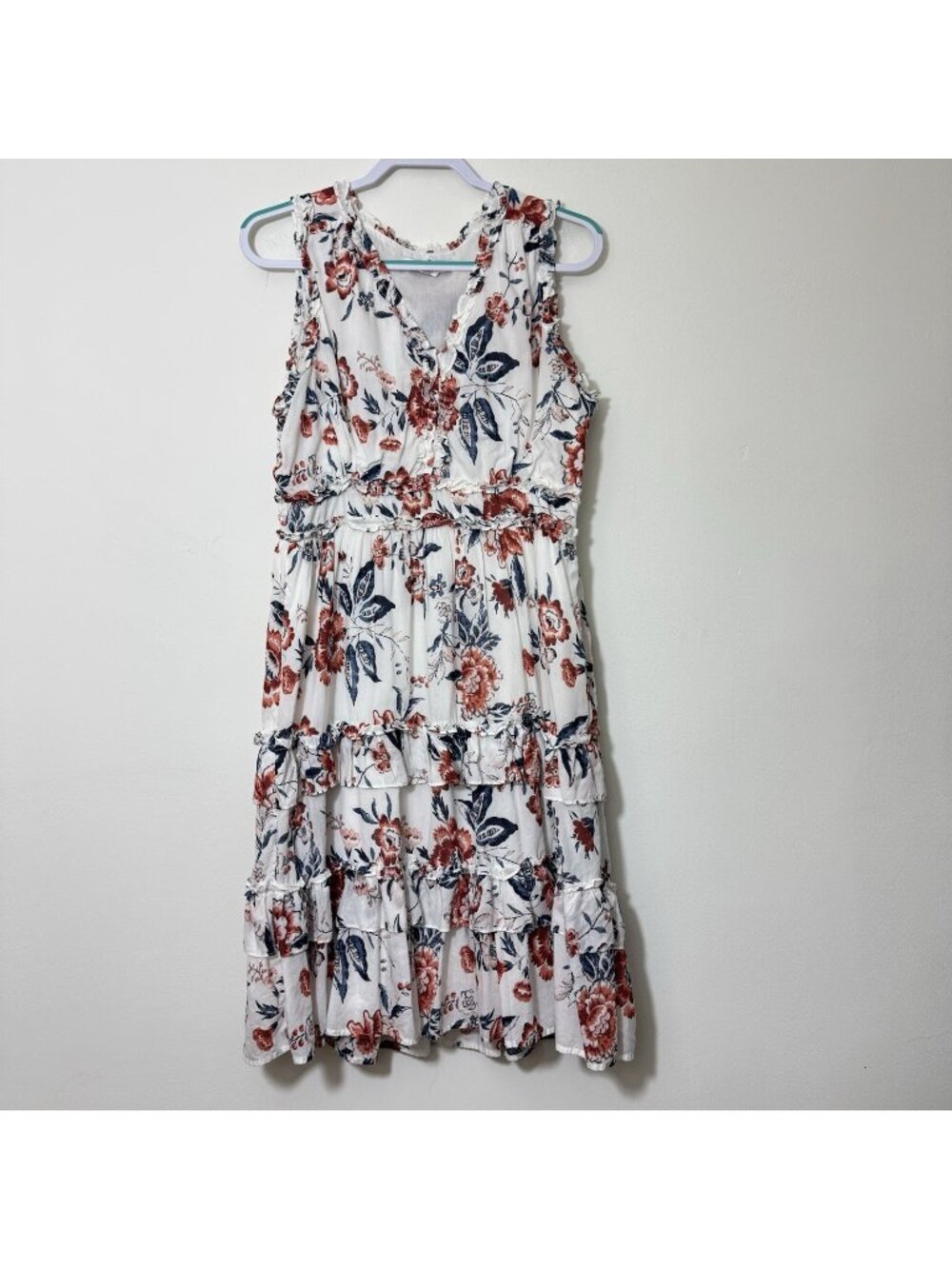 Lucky Brand Floral Tiered Ruffle Midi Dress Size 14 Floral Sleeveless Lined